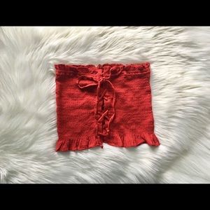 American Eagle red stretchy lace up tube top